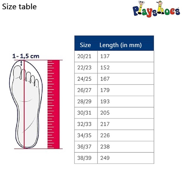 Izmēru ceļvedis Playshoes