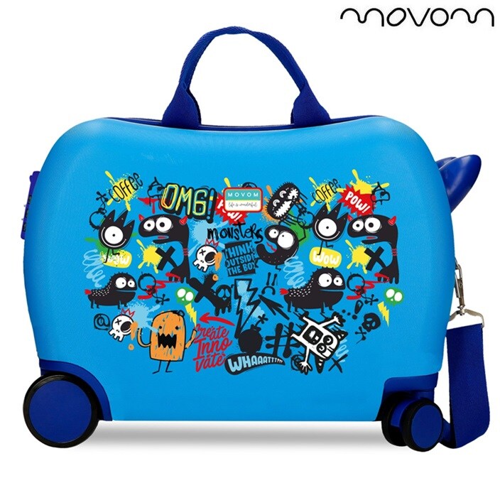 Bērnu ride-on koferis ar riteņiem Movom Monsters Blue