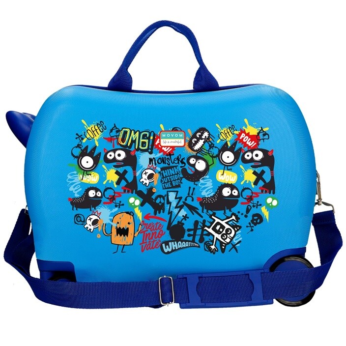 Bērnu ride-on koferis ar riteņiem Movom Monsters Blue