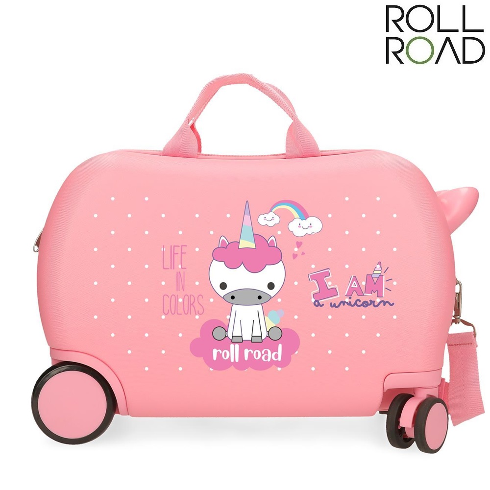 Bērnu ride-on koferis ar riteņiem Roll Road I Am Unicorn Pink
