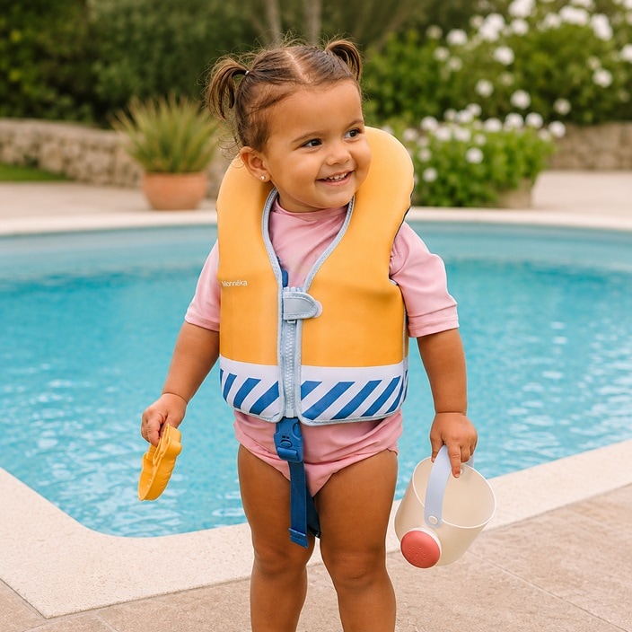 Peldveste bērniem - Monnëka Learning Float Vest Blue Stripes